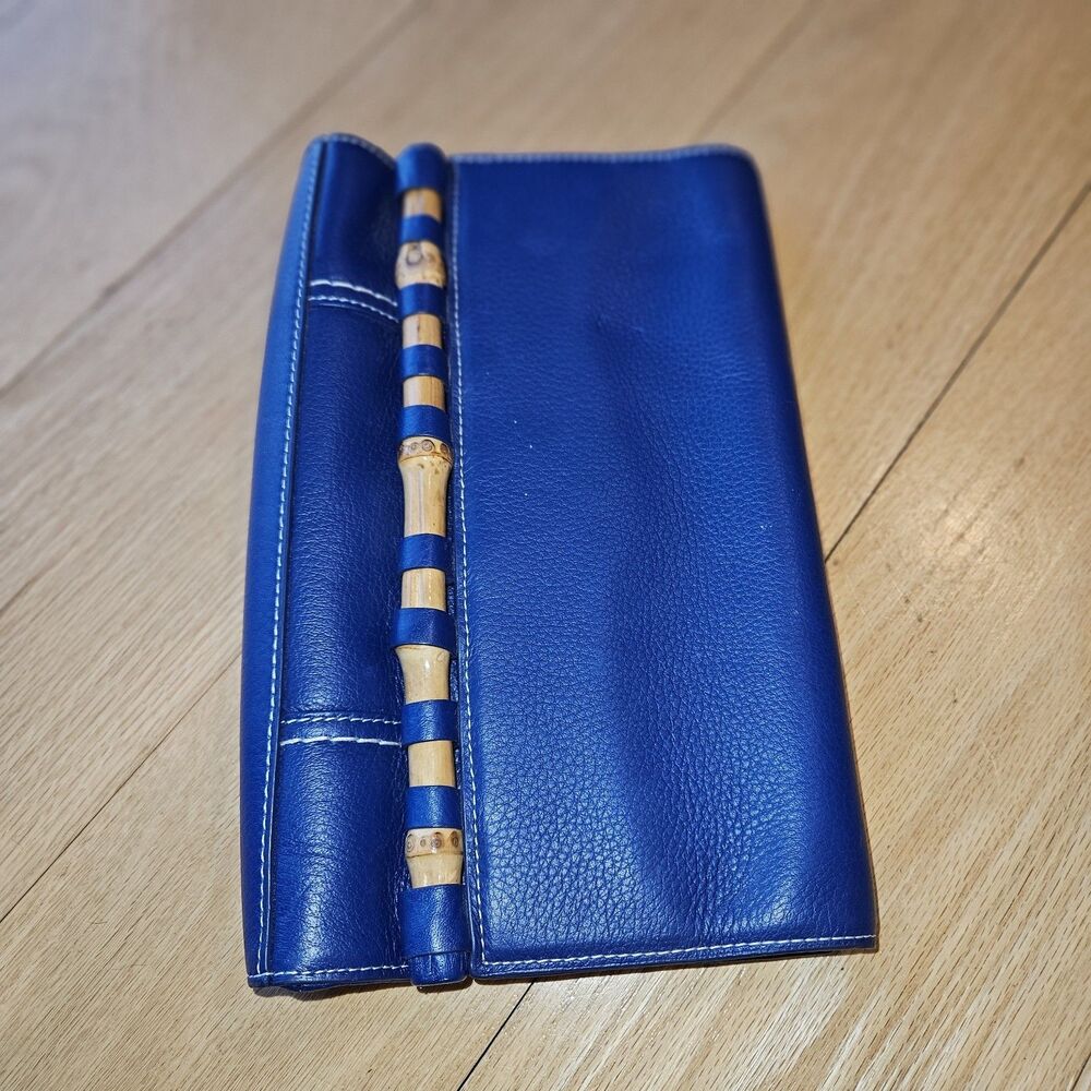 J Mclaughlin Leather Clutch Purse w/Bamboo Accent Handle